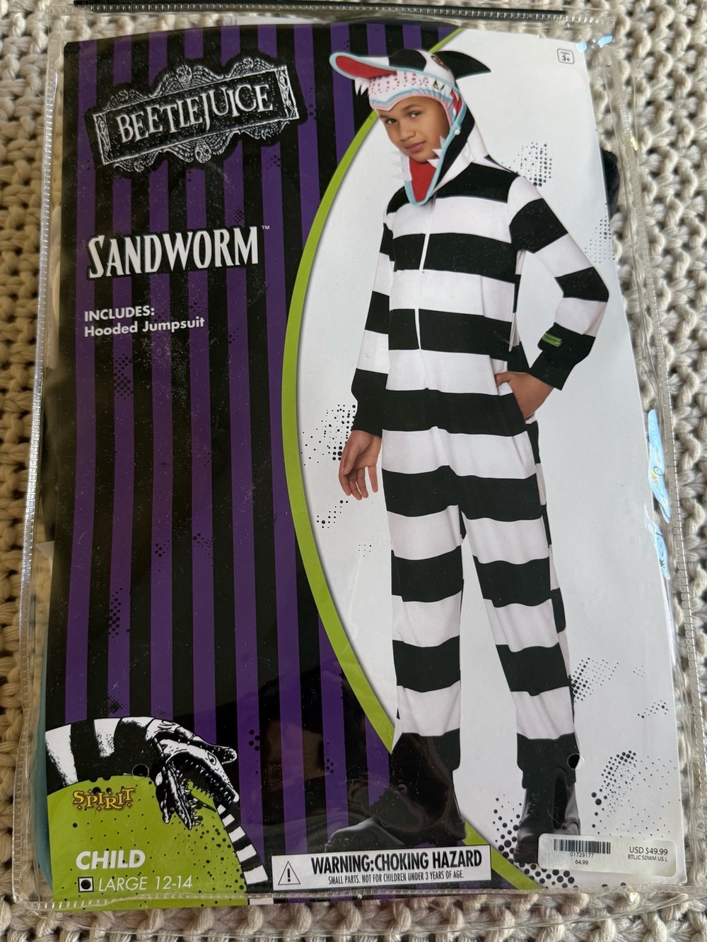 Spirit Beetlejuice Sandworm Hooded Jumpsuit Costume - Large 12-14 years